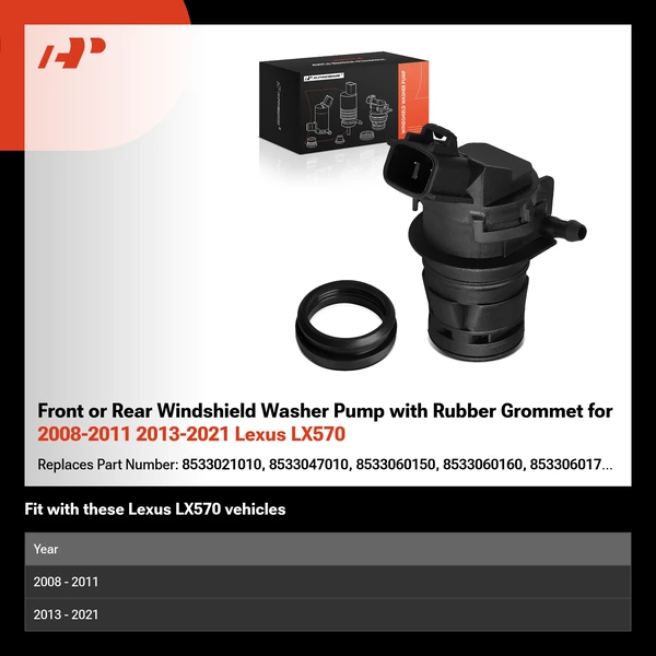 Front or Rear Windshield Washer Pump with Rubber Grommet for 2008-2011 2013-2021 Lexus LX570