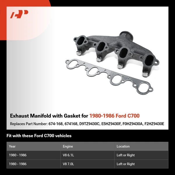 Exhaust Manifold with Gasket for 1980-1986 Ford C700