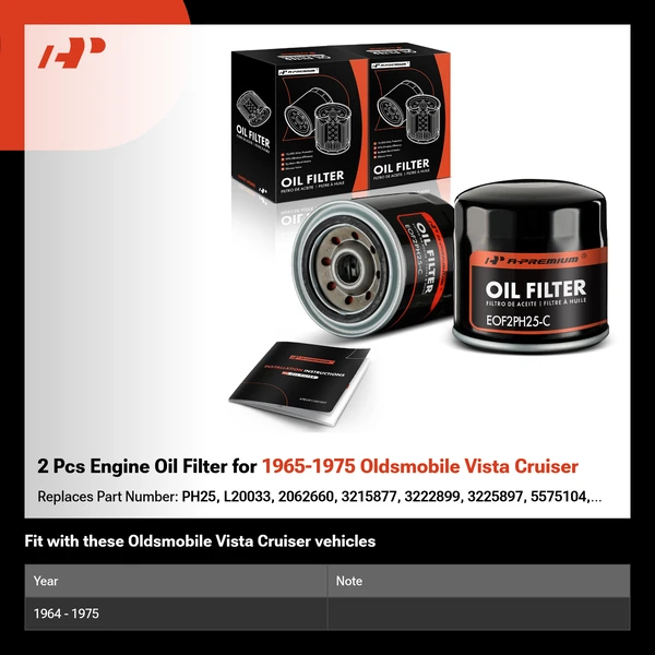 2 Pcs Engine Oil Filter for 1965-1975 Oldsmobile Vista Cruiser