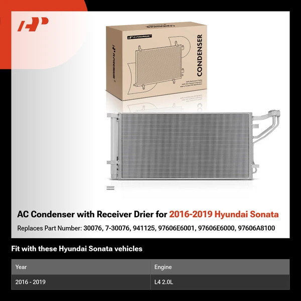 AC Condenser with Receiver Drier for 2016-2019 Hyundai Sonata