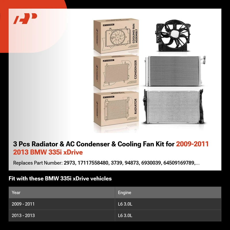3 Pcs Radiator & AC Condenser & Cooling Fan Kit for 2009-2011 2013 BMW 335i xDrive
