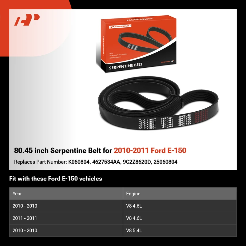 80.45 inch Serpentine Belt for 2010-2011 Ford E-150