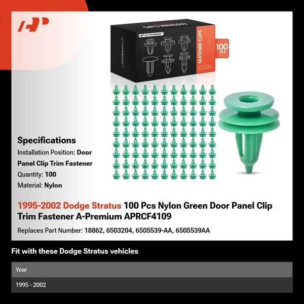 1995-2002 Dodge Stratus 100 Pcs Nylon Green Door Panel Clip Trim Fastener A-Premium APRCF4109