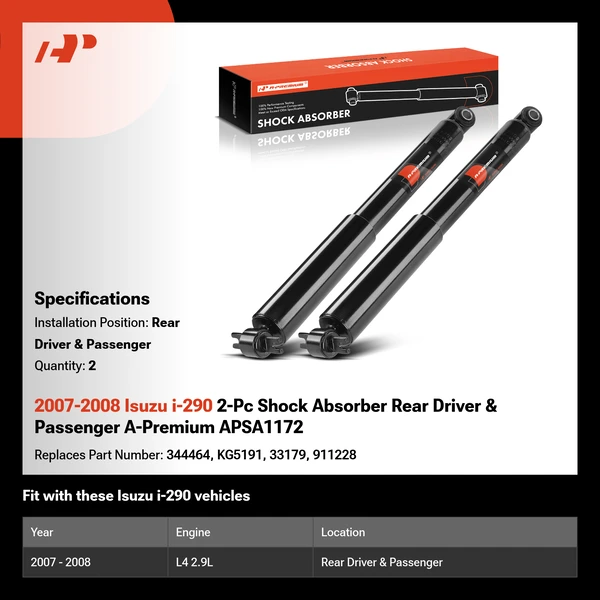 2007-2008 Isuzu i-290 2-Pc Shock Absorber Rear Driver & Passenger A-Premium APSA1172