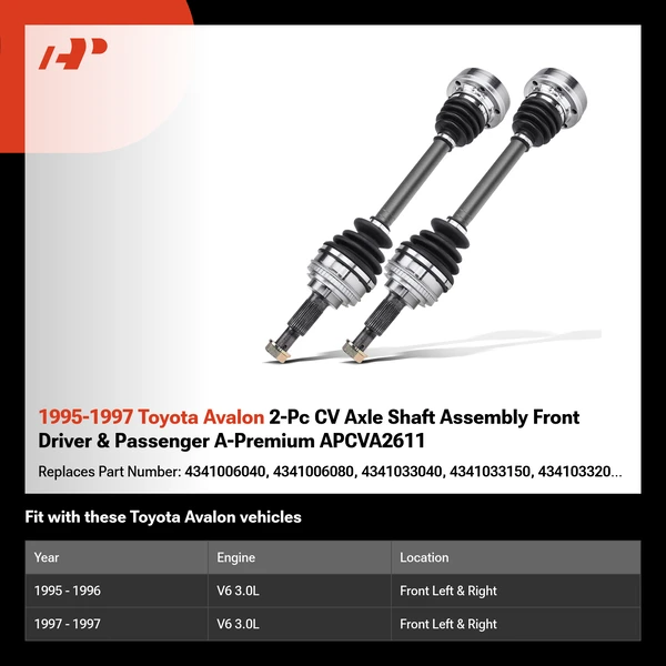 1995-1997 Toyota Avalon 2-Pc CV Axle Shaft Assembly Front Driver & Passenger A-Premium APCVA2611