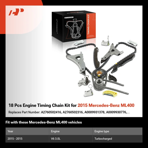 18 Pcs Engine Timing Chain Kit for 2015 Mercedes-Benz ML400