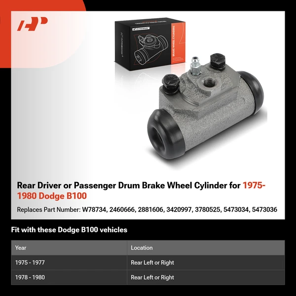 Rear Driver or Passenger Drum Brake Wheel Cylinder for 1975-1980 Dodge B100