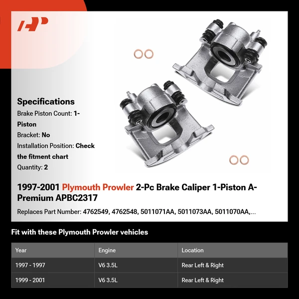 1997-2001 Plymouth Prowler 2-Pc Brake Caliper 1-Piston A-Premium APBC2317