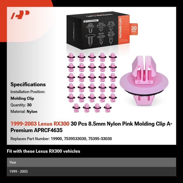 1999-2003 Lexus RX300 30 Pcs 8.5mm Nylon Pink Molding Clip A-Premium APRCF4635