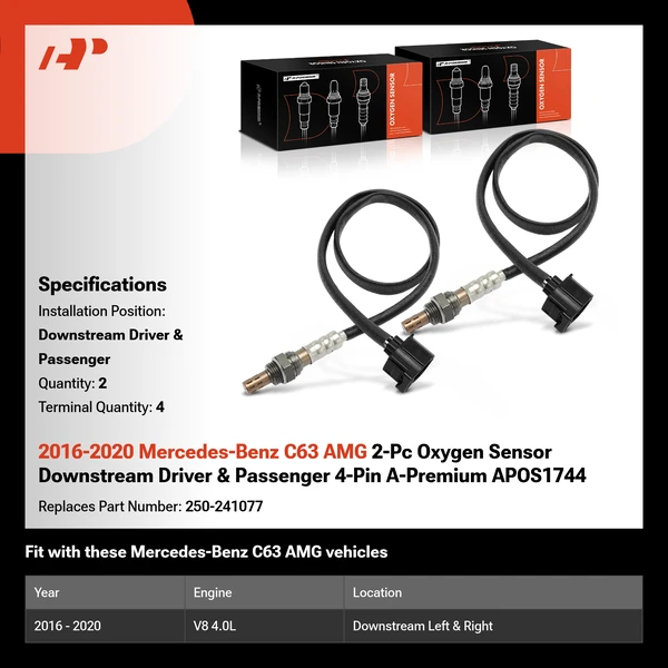 2016-2020 Mercedes-Benz C63 AMG 2-Pc Oxygen Sensor Downstream Driver & Passenger 4-Pin A-Premium APOS1744