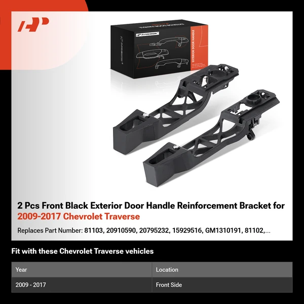 2 Pcs Front Black Exterior Door Handle Reinforcement Bracket for 2009-2017 Chevrolet Traverse