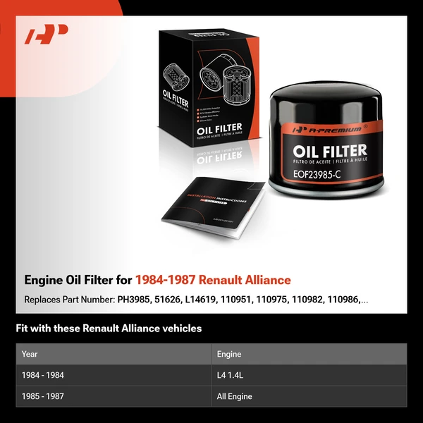 Engine Oil Filter for 1984-1987 Renault Alliance