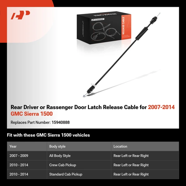 Rear Driver or Rassenger Door Latch Release Cable for 2007-2014 GMC Sierra 1500