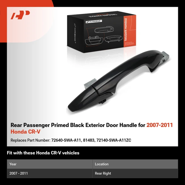 Rear Passenger Primed Black Exterior Door Handle for 2007-2011 Honda CR-V