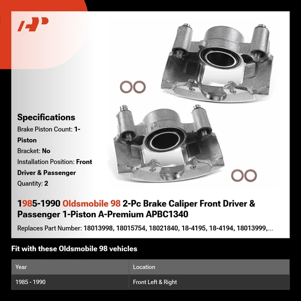 1985-1990 Oldsmobile 98 2-Pc Brake Caliper Front Driver & Passenger 1-Piston A-Premium APBC1340