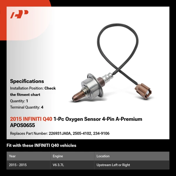 2015 INFINITI Q40 1-Pc Oxygen Sensor 4-Pin A-Premium APOS0655