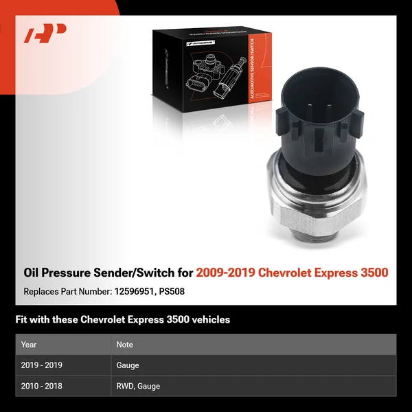 Oil Pressure Sender/Switch for 2009-2019 Chevrolet Express 3500