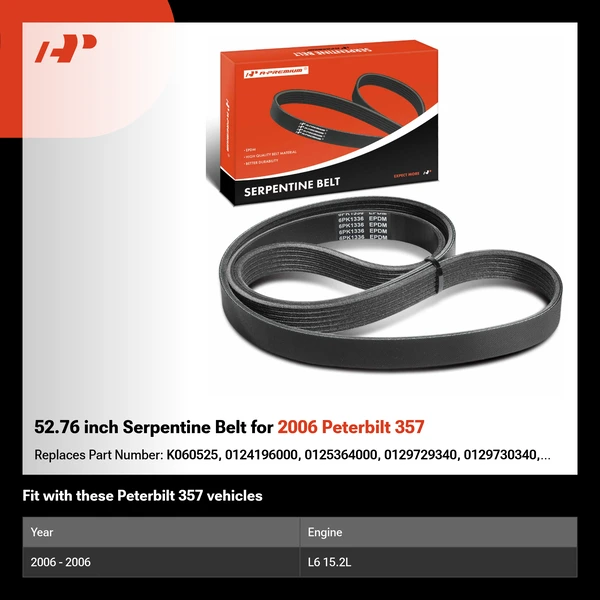 52.76 inch Serpentine Belt for 2006 Peterbilt 357