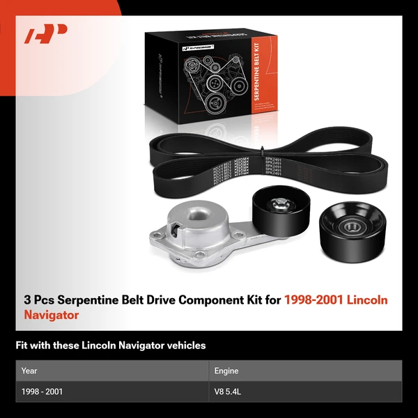 3 Pcs Serpentine Belt Drive Component Kit for 1998-2001 Lincoln Navigator