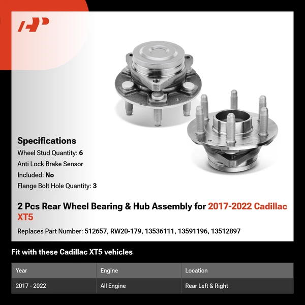 2 Pcs Rear Wheel Bearing & Hub Assembly for 2017-2022 Cadillac XT5