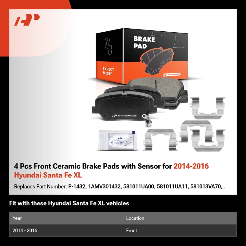 4 Pcs Front Ceramic Brake Pads with Sensor for 2014-2016 Hyundai Santa Fe XL