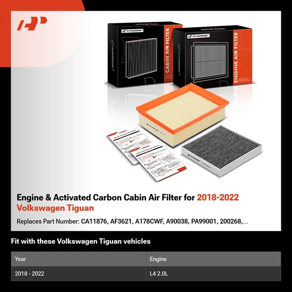 Engine & Activated Carbon Cabin Air Filter for 2018-2022 Volkswagen Tiguan
