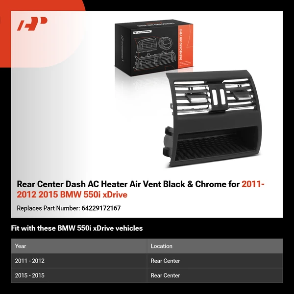 Rear Center Dash AC Heater Air Vent Black & Chrome for 2011-2012 2015 BMW 550i xDrive