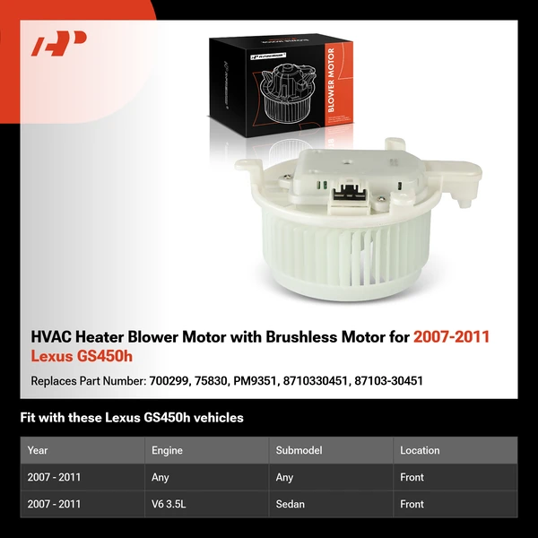 HVAC Heater Blower Motor with Brushless Motor for 2007-2011 Lexus GS450h