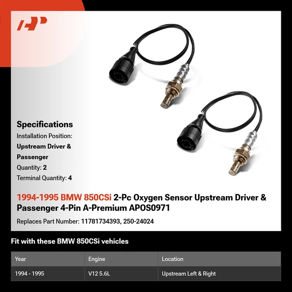 1994-1995 BMW 850CSi 2-Pc Oxygen Sensor Upstream Driver & Passenger 4-Pin A-Premium APOS0971