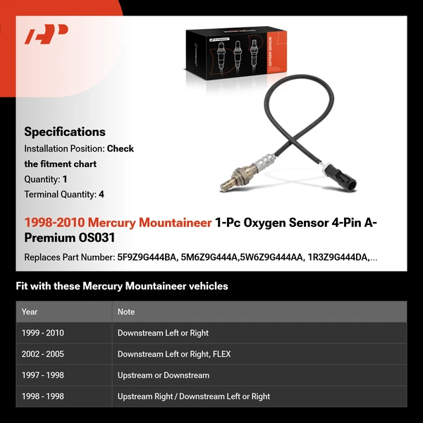 1998-2010 Mercury Mountaineer 1-Pc Oxygen Sensor 4-Pin A-Premium OS031