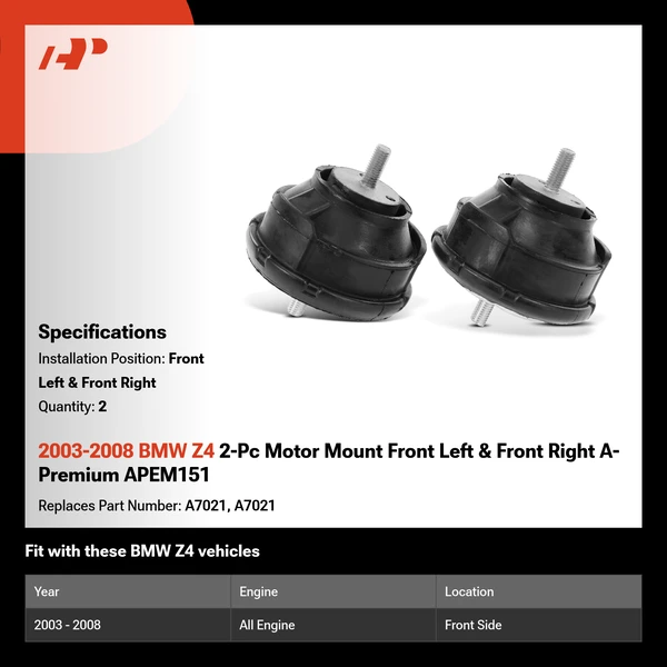 2003-2008 BMW Z4 2-Pc Motor Mount Front Left & Front Right A-Premium APEM151