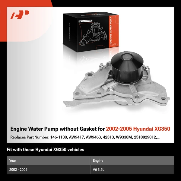 Engine Water Pump without Gasket for 2002-2005 Hyundai XG350