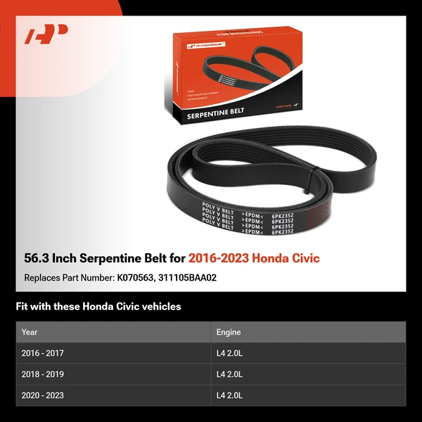 56.3 Inch Serpentine Belt for 2016-2023 Honda Civic