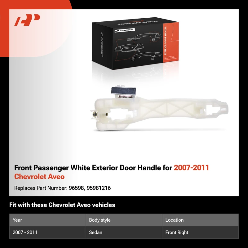 Front Passenger White Exterior Door Handle for 2007-2011 Chevrolet Aveo