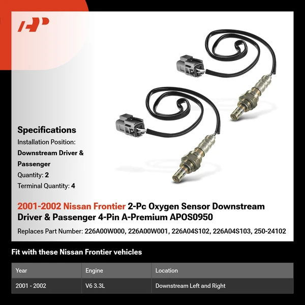2001-2002 Nissan Frontier 2-Pc Oxygen Sensor Downstream Driver & Passenger 4-Pin A-Premium APOS0950