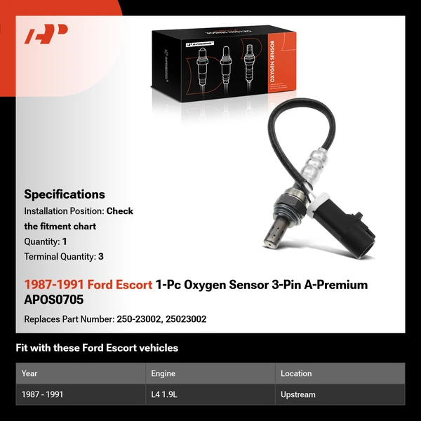 1987-1991 Ford Escort 1-Pc Oxygen Sensor 3-Pin A-Premium APOS0705