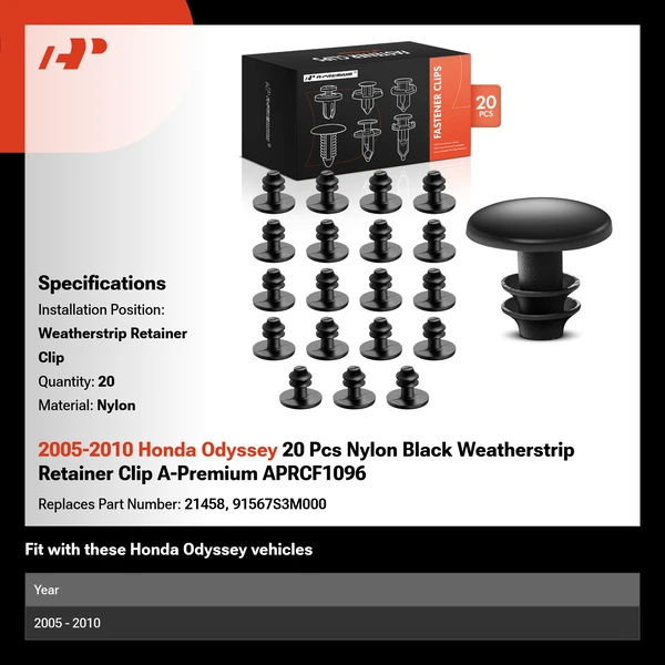 2005-2010 Honda Odyssey 20 Pcs Nylon Black Weatherstrip Retainer Clip A-Premium APRCF1096