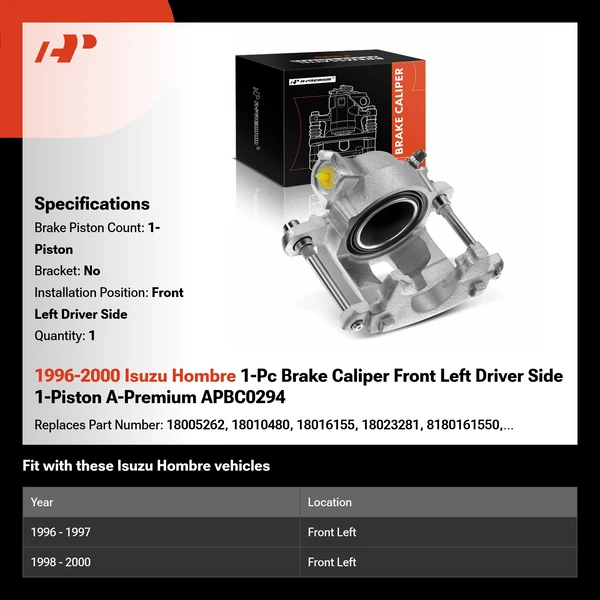 1996-2000 Isuzu Hombre 1-Pc Brake Caliper Front Left Driver Side 1-Piston A-Premium APBC0294