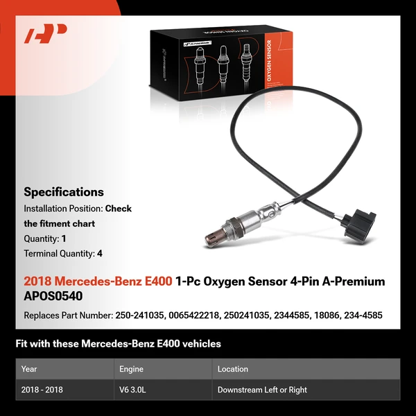 2018 Mercedes-Benz E400 1-Pc Oxygen Sensor 4-Pin A-Premium APOS0540