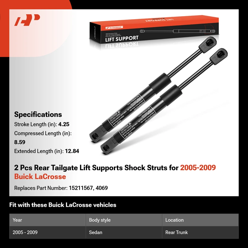 2 Pcs Rear Tailgate Lift Supports Shock Struts for 2005-2009 Buick LaCrosse