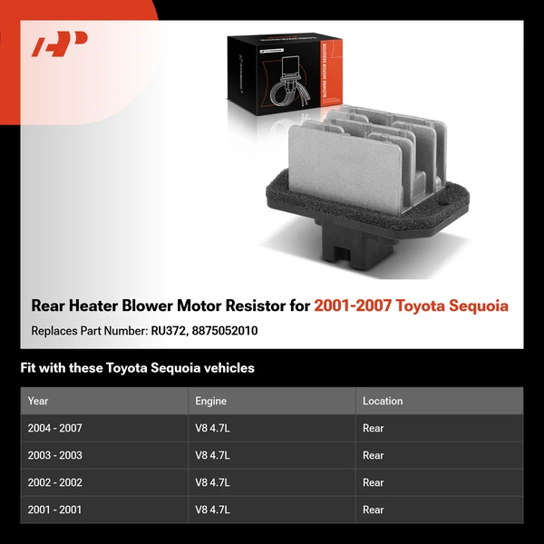 Rear Heater Blower Motor Resistor for 2001-2007 Toyota Sequoia