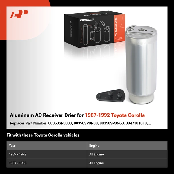 Aluminum AC Receiver Drier for 1987-1992 Toyota Corolla