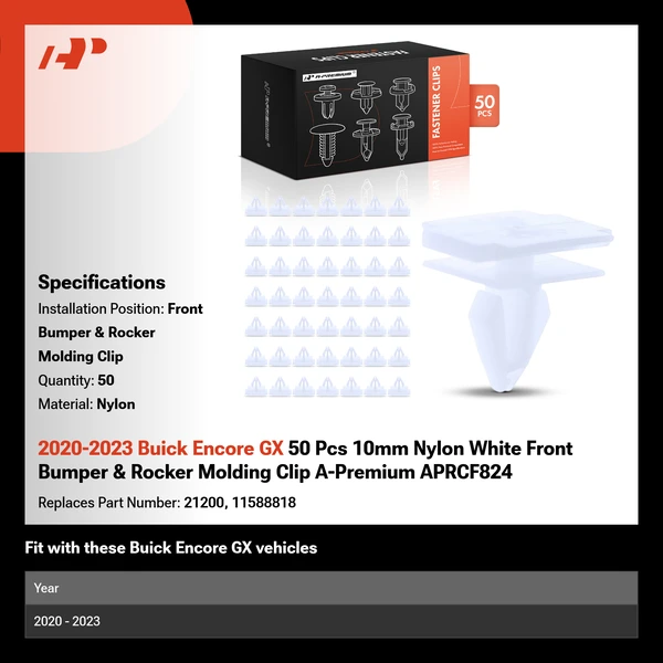 2020-2023 Buick Encore GX 50 Pcs 10mm Nylon White Front Bumper & Rocker Molding Clip A-Premium APRCF824