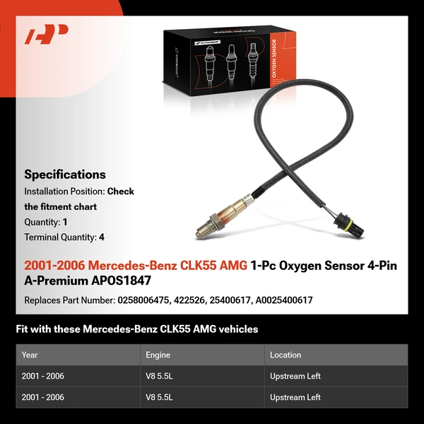 2001-2006 Mercedes-Benz CLK55 AMG 1-Pc Oxygen Sensor 4-Pin A-Premium APOS1847