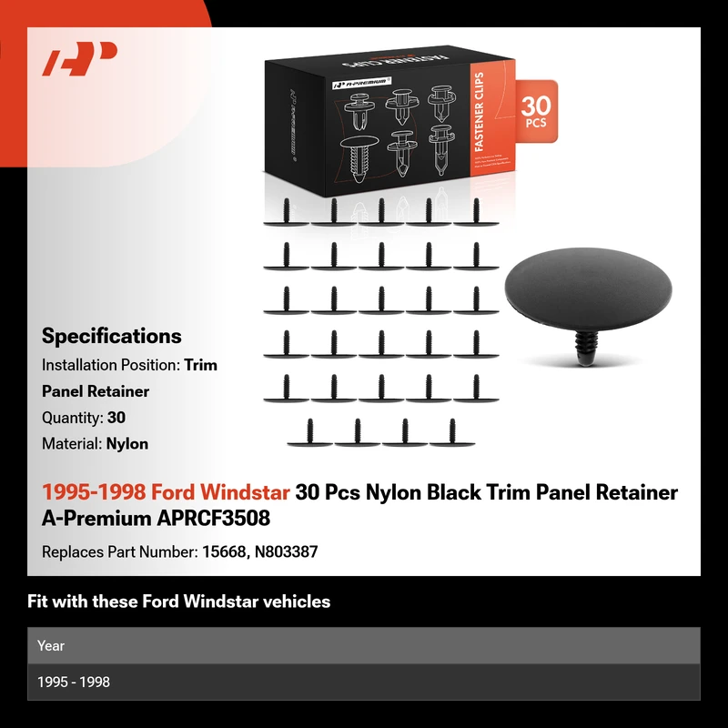 1995-1998 Ford Windstar 30 Pcs Nylon Black Trim Panel Retainer A-Premium APRCF3508