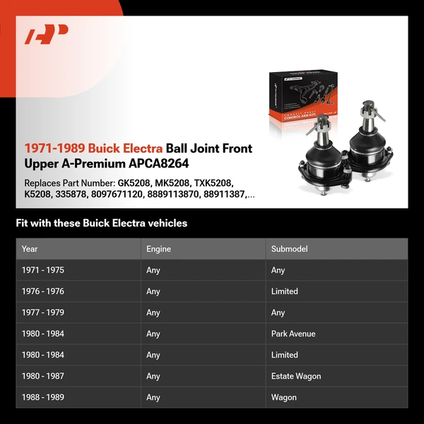 1971-1989 Buick Electra Ball Joint Front Upper A-Premium APCA8264