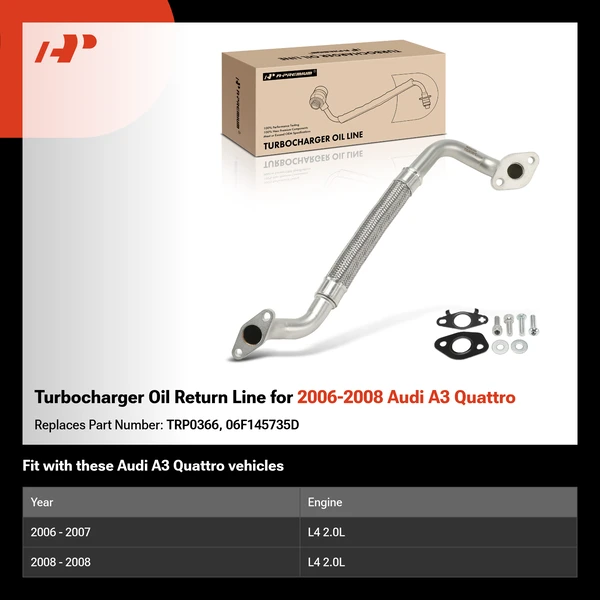 Turbocharger Oil Return Line for 2006-2008 Audi A3 Quattro