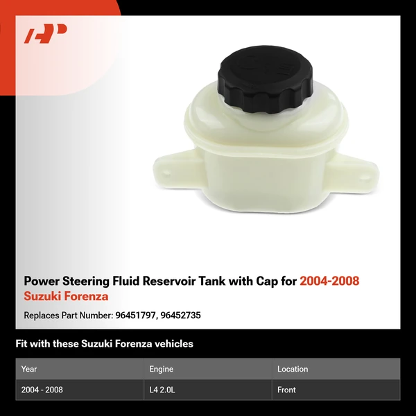 Power Steering Fluid Reservoir Tank with Cap for 2004-2008 Suzuki Forenza