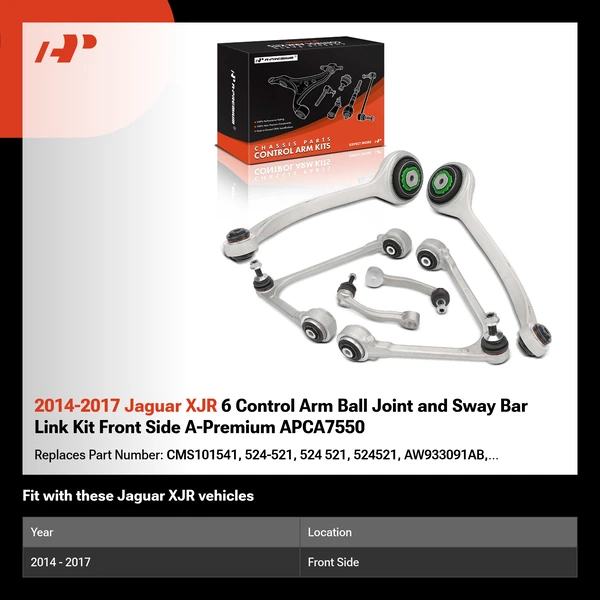 2014-2017 Jaguar XJR 6 Control Arm Ball Joint and Sway Bar Link Kit Front Side A-Premium APCA7550