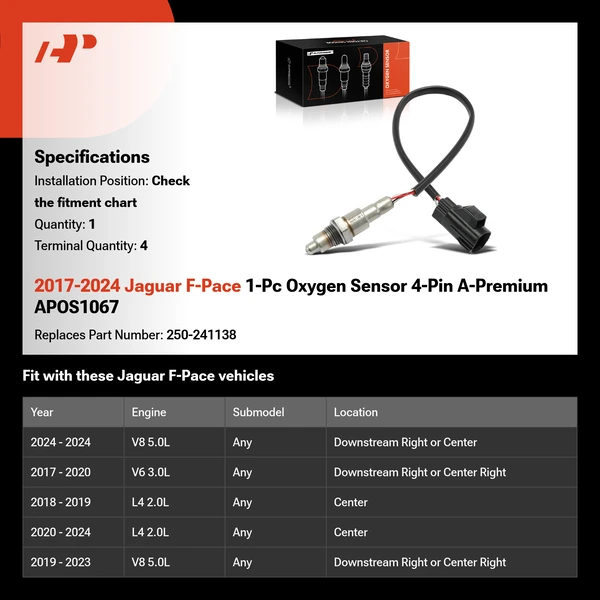 2017-2024 Jaguar F-Pace 1-Pc Oxygen Sensor 4-Pin A-Premium APOS1067